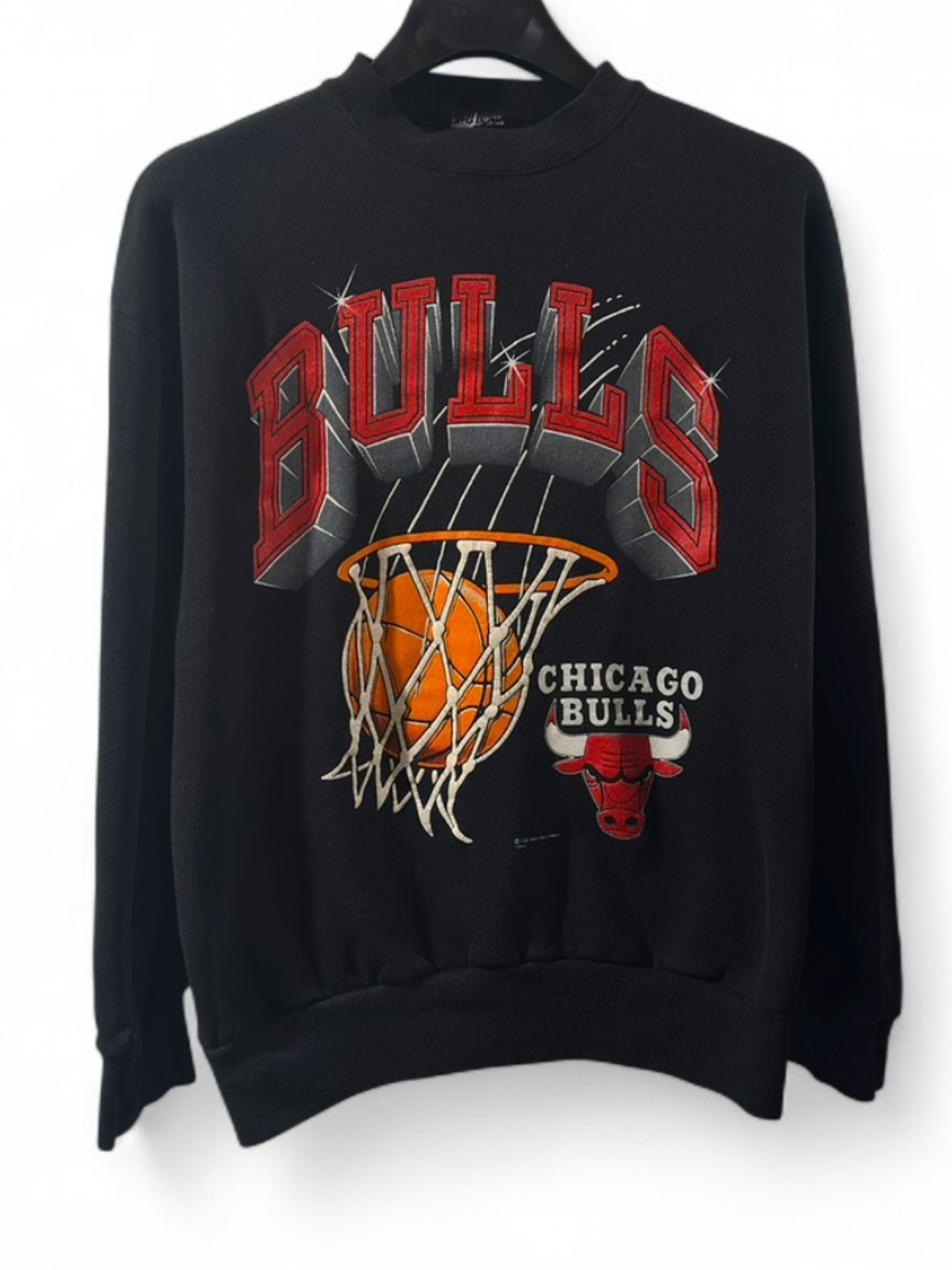 Vintage 90s Black NBA Chicago Bulls Graphic Crewneck Sweatshirt Size Large - Picture 2 of 6
